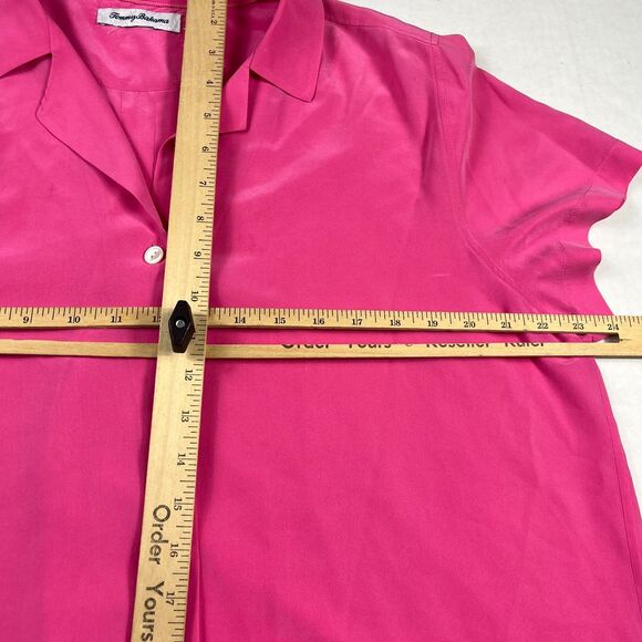Tommy Bahama Womens Silk Button Down Shirt Hot Pink Short Sleeve Blouse XL/1X - Picture 7 of 11